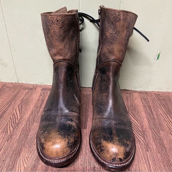 New Bed Stu Anthropologie Newark Distressed Lace‎ Up Riding Western Boots 9.5 - Picture 6 of 11